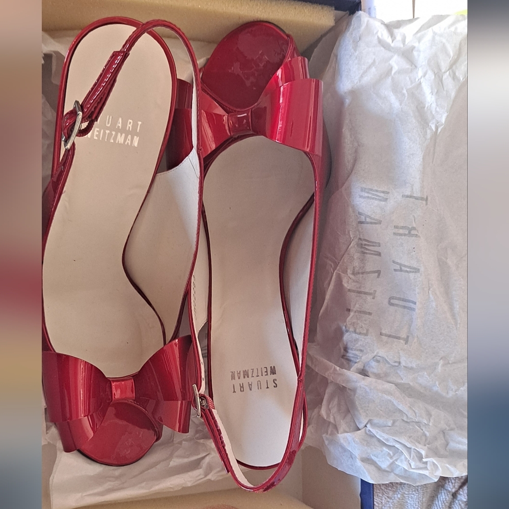 Stuart Weitzman Red Slingback Bow Sandals